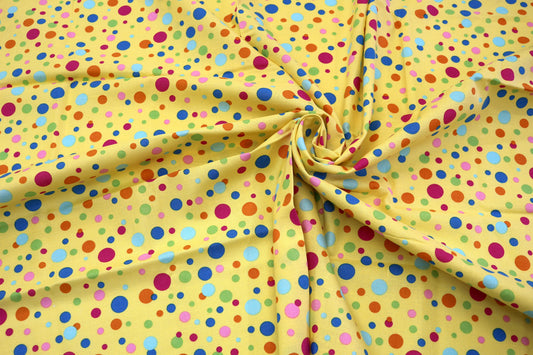 Bright Yellow Cotton Fabric – Colorful Polka Dots – 44" x 1 Yard