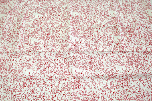 Red Pencil Heart Cotton Fabric – 43" x 1 Yard