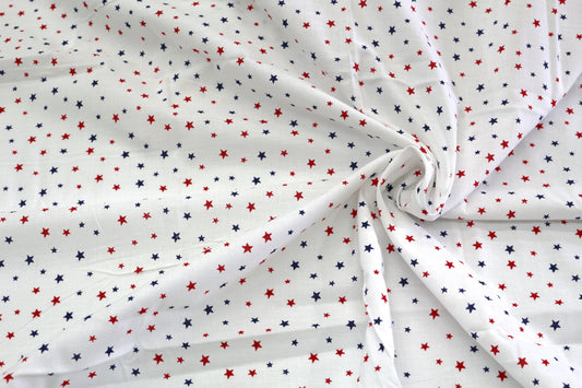 Red & Blue Stars Cotton Fabric – 44" x 2 Yards