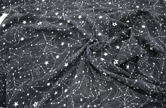 Gray Knit Fabric with Astrology Signs & Stars – 60"x 2 yds