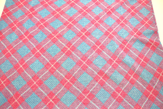 Vintage Fabric Tube – Pink & Blue Plaid Rayon/Poly Blend – 30" x 1.5 Yards