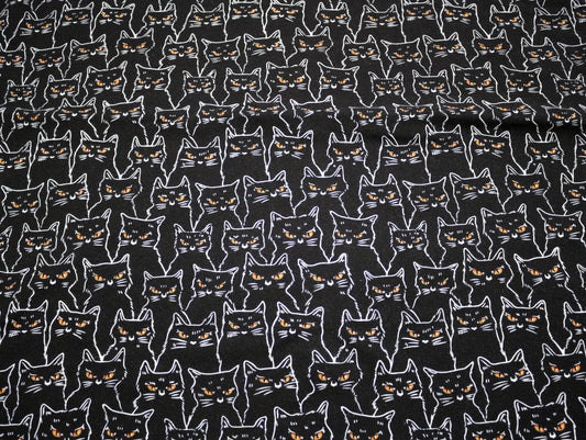 Black Knit Fabric with Forward-Facing Cats – 60" x 1.75 yds