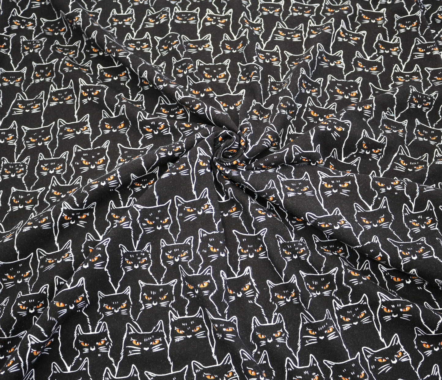Black Knit Fabric with Forward-Facing Cats – 60" x 1.75 yds