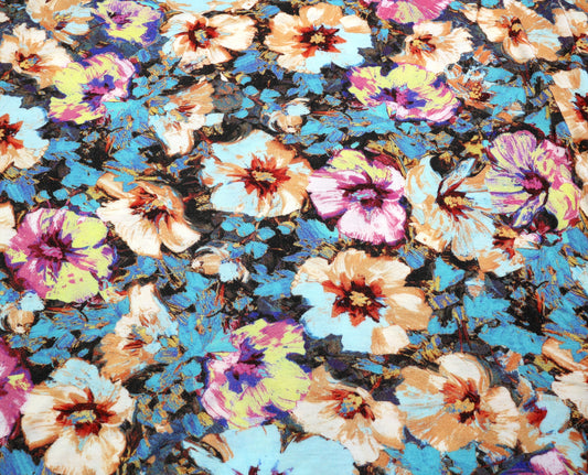 Thin Knit Fabric with Vibrant Floral Pattern – 52" x 1 Yard