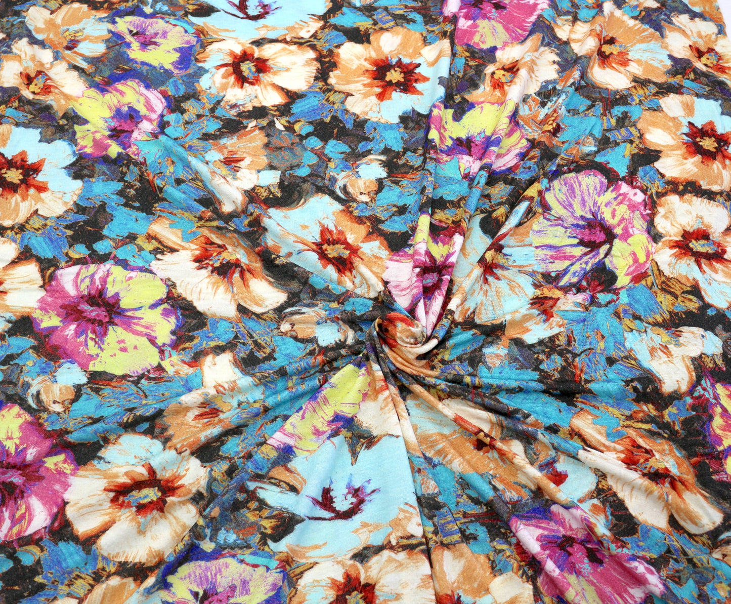 Thin Knit Fabric with Vibrant Floral Pattern – 52" x 1 Yard