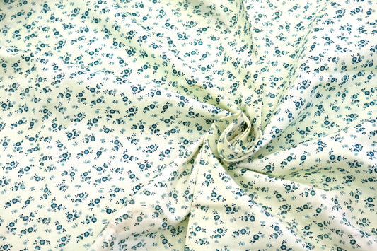 Antique White Fabric with Blue Flowers – Slightly Flawed – 44"x 1.75 yds