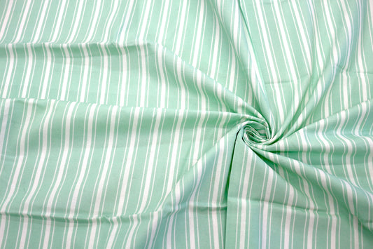 White & Sea Mist Striped Cotton Fabric – 44" x 1.25 Yards