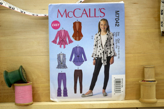 McCalls 7042 Girls Vest Cardigan & Leggings Sewing Pattern size 7-16