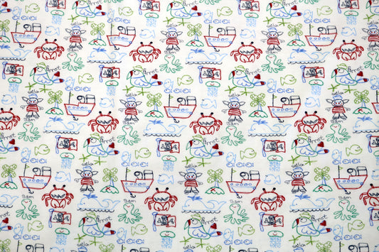2-Way Stretch Knit Fabric with Fun Drawings – 58" x 1 Yard