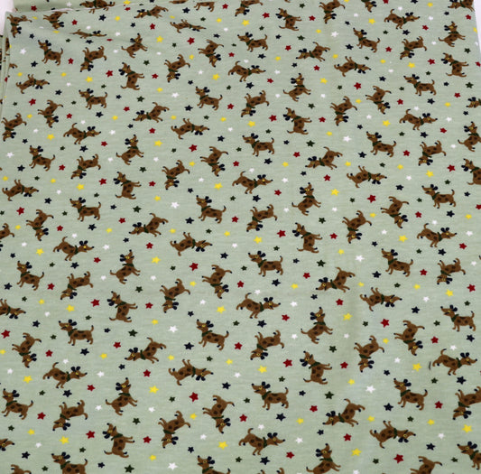 Green 2-Way Stretch Knit Fabric with Little Dogs – 60" x 1.75 Yards