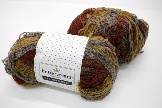 2 Skeins – Buttercream Rainbow Boucle Yarn – Harvest Colors – 8 oz Each