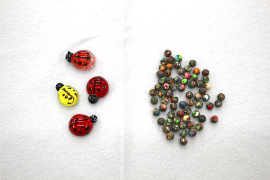 Bundle of Glass Lady Bug & Mixed Beads – Assorted Shapes & Colors