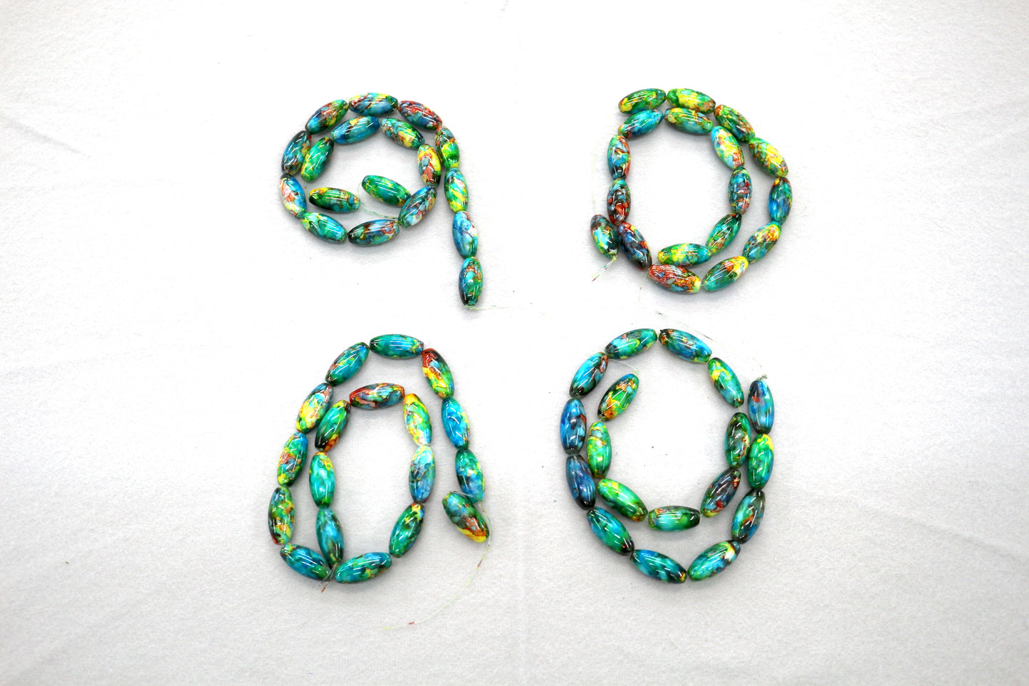 String of Glass Beads Green and Blues – Assorted Shapes & Colors
