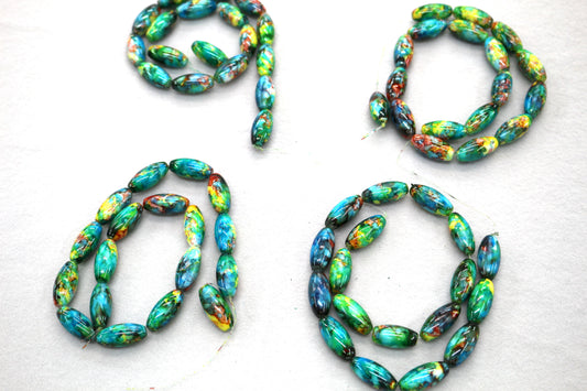 String of Glass Beads Green and Blues – Assorted Shapes & Colors