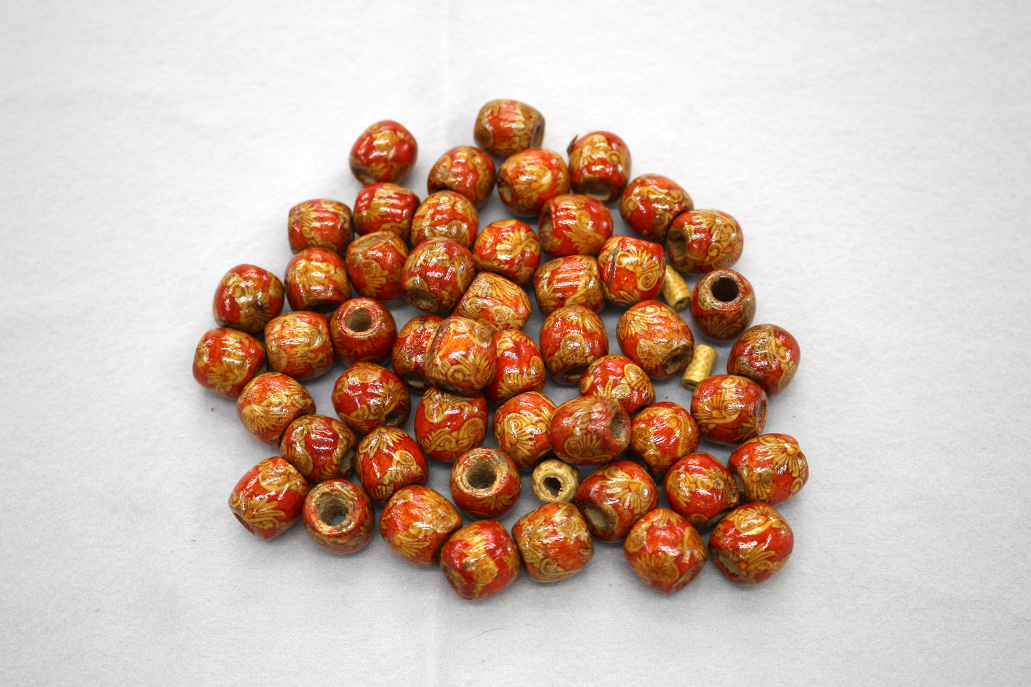 Red Decorated Wood Bead Bundle - 2oz.