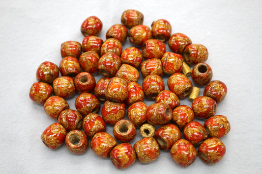 Red Decorated Wood Bead Bundle - 2oz.