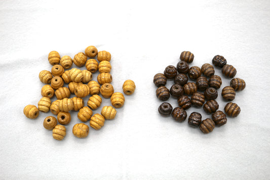 Lot of Wooden Beads – Ribbed Design, Light & Dark Brown
