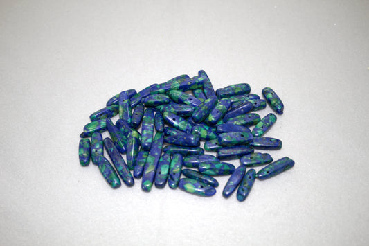 Blue & Green Speckled Dagger Beads – 5 oz Lot