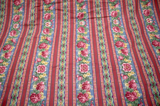 Vintage Floral Stripe Cotton Fabric – 42" x 3.5 Yards