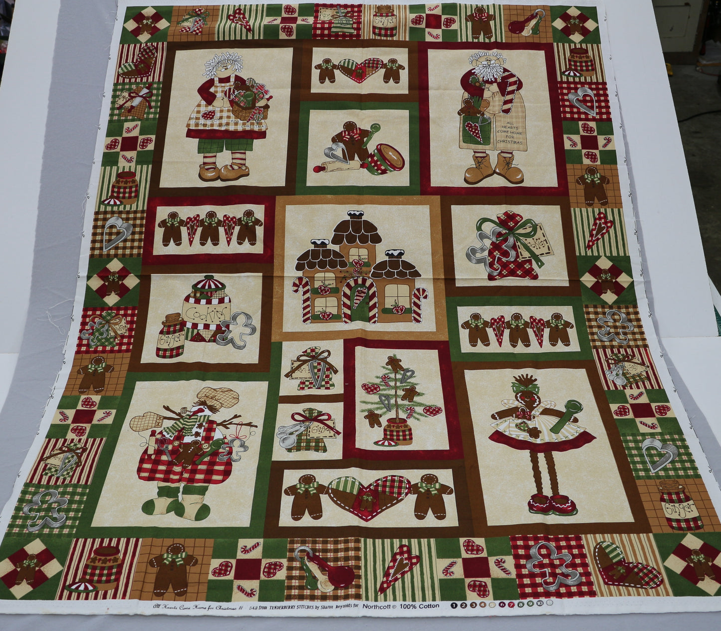 Gingerbread Christmas Cotton Fabric Panel – Northcott "Tinkerer Stitches" – 100% Cotton