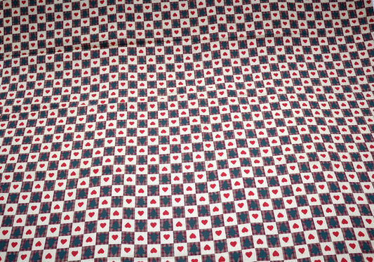 Red Heart & Plaid Cotton Fabric – 45" x 1.5 Yards