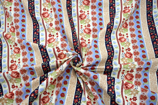 Floral Stripe Cotton Fabric – 45" x 4.75 Yards