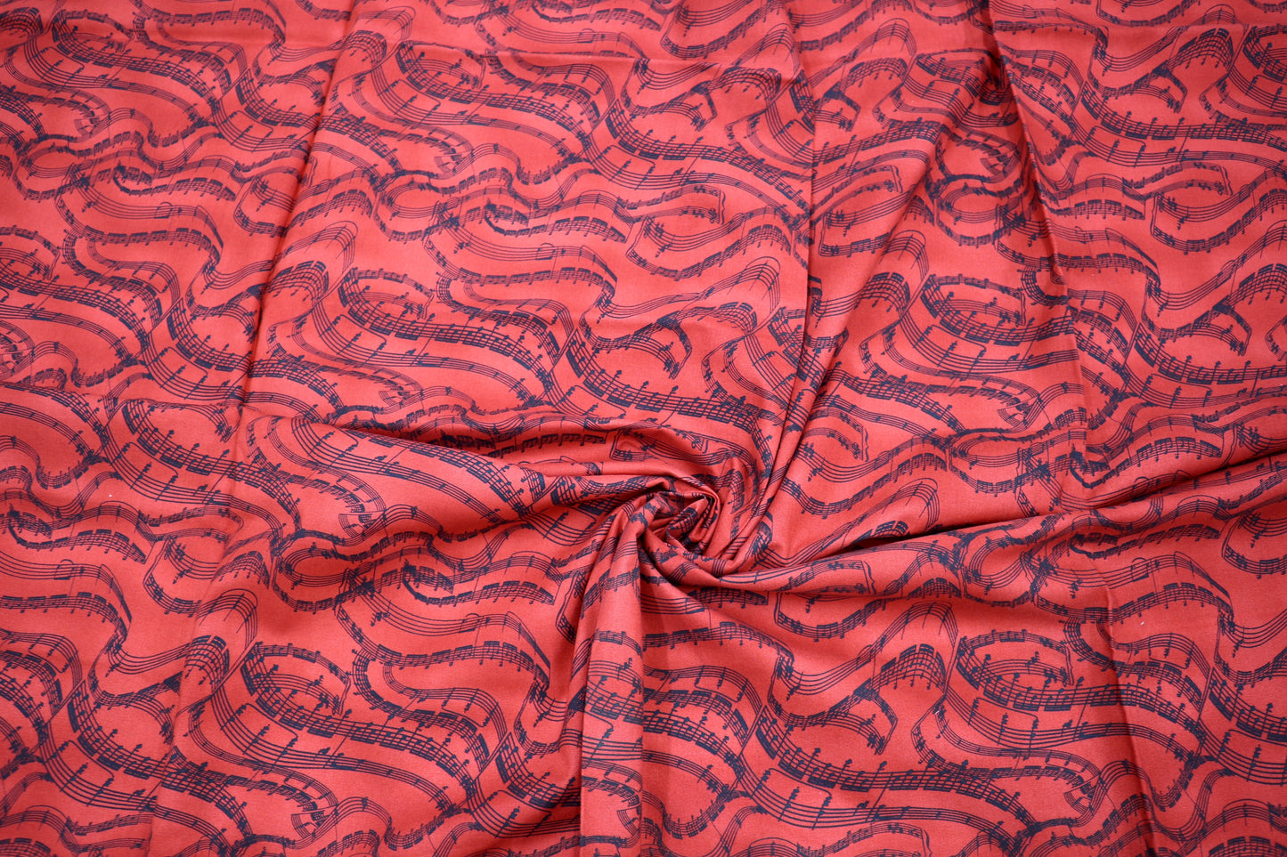 🎵 Red Music Notes Cotton Fabric – 45" x 1 Yard