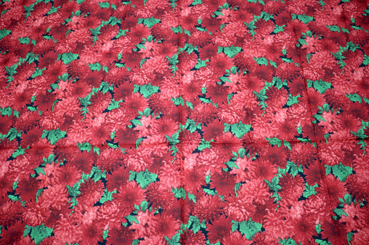 🌺 Red Chrysanthemum Floral Cotton Fabric – 45" x 1 Yard