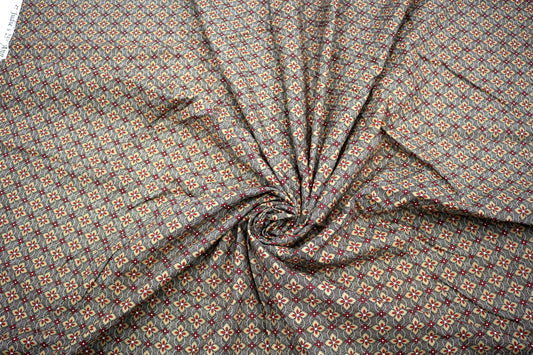 🌼 Brown & Red Floral Geometric Cotton Fabric – 44" x 3.5 Yards