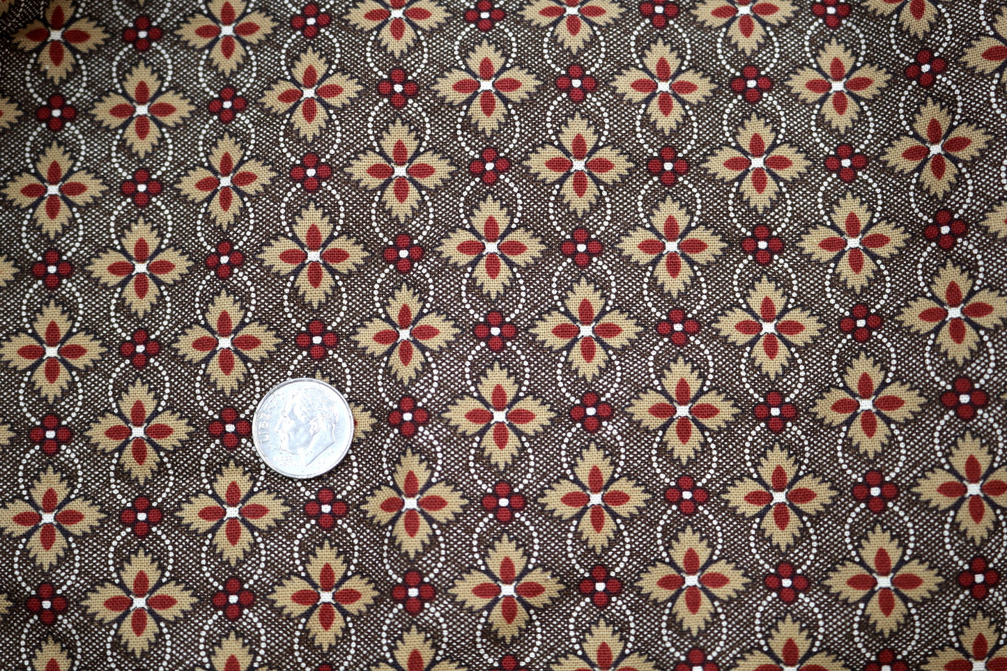 🌼 Brown & Red Floral Geometric Cotton Fabric – 44" x 3.5 Yards