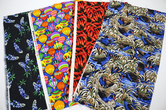🎨 Bold Print Cotton Fabric Bundle – 4 Pieces, ½ Yard Each