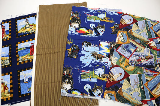 🧳 Travel & Adventure Cotton Fabric Bundle – 4 Pieces, ½ Yard Each