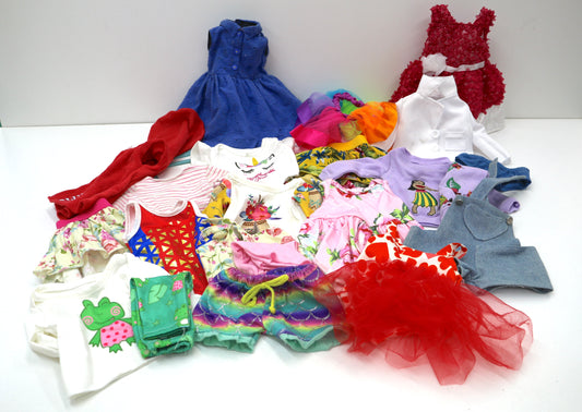 👗 Mixed Doll Clothes Bundle – Dresses, Tops, Overalls & More