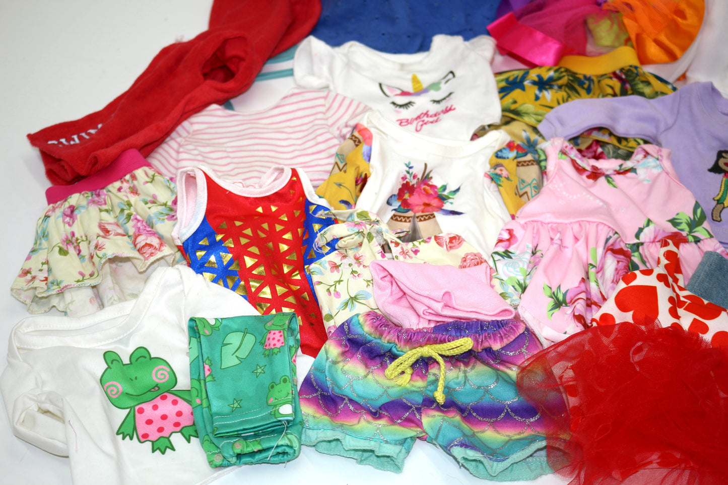 👗 Mixed Doll Clothes Bundle – Dresses, Tops, Overalls & More