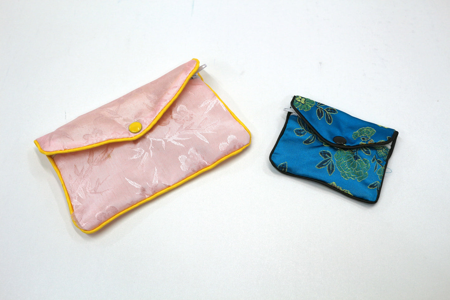 🌸 Small Satin Pouch Duo – Pink & Blue Snap-Closure Bags