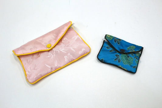 🌸 Small Satin Pouch Duo – Pink & Blue Snap-Closure Bags