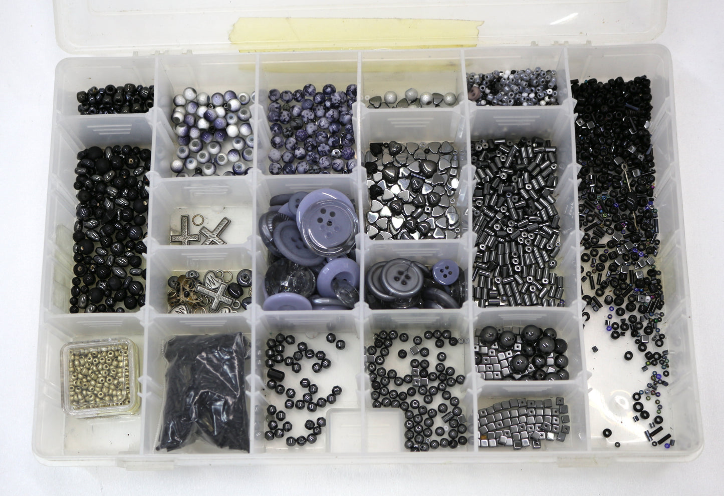 🖤 Black & Gray Bead + Button Organizer – Mixed Crafting Assortment