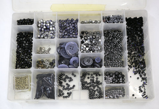 🖤 Black & Gray Bead + Button Organizer – Mixed Crafting Assortment