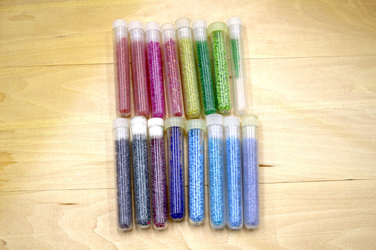 🌈 Seed Beads in Plastic Tubes – 14 Colors Assorted
