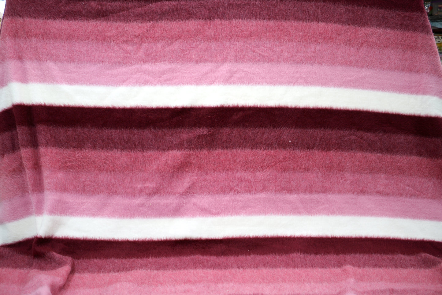 💗 Soft Fleece/Low Pile Faux Fur Fabric – Pink & Burgundy Stripes – 64" Wide x 4 Yards