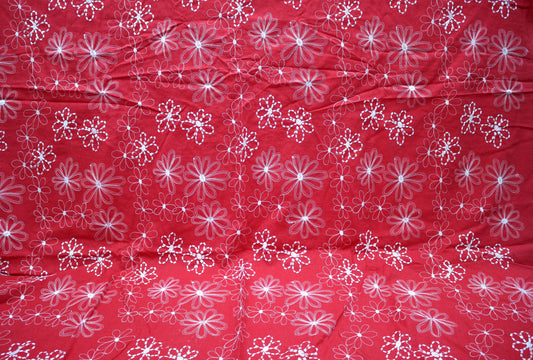 🌸 Red Cotton Fabric – White Floral Print – 54" Wide x 4 Yards