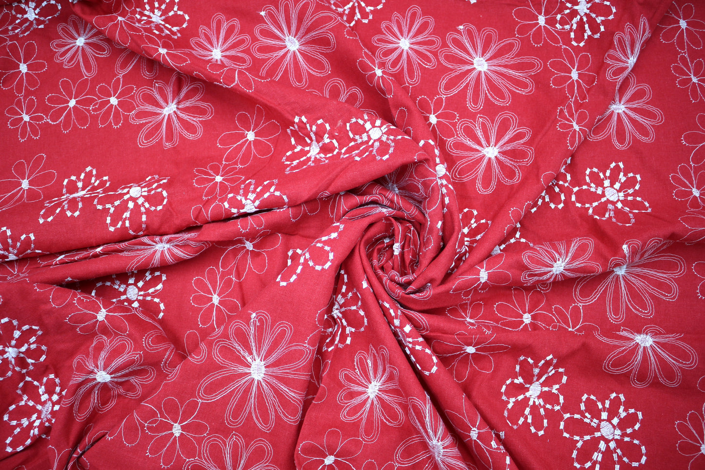 🌸 Red Cotton Fabric – White Floral Print – 54" Wide x 4 Yards