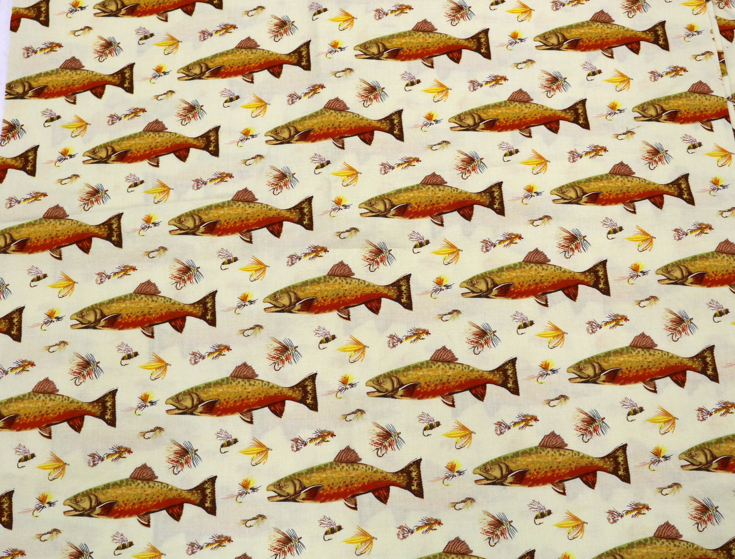 Cotton Fabric – Fish & Fishing Flies Print – 43" x 2 Yards 🎣✨