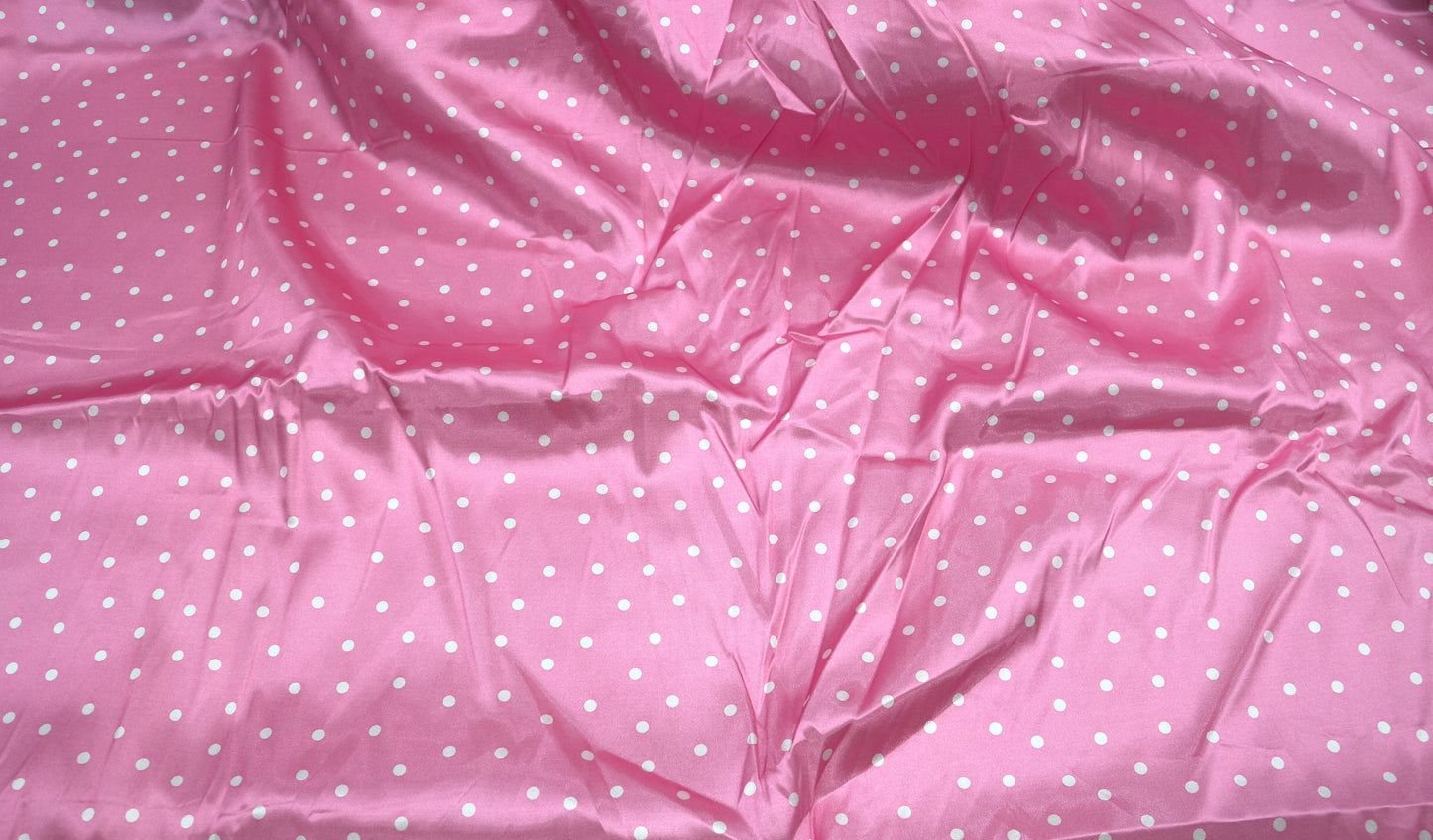 Pink Polka Dot Satin Fabric (54" wide – 7 yards) 🎀✨