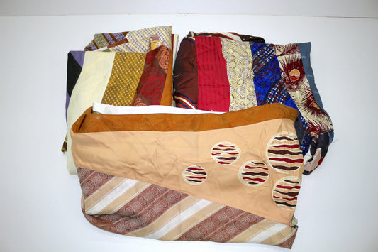 Upcycled Tie Fabric Bundle – Quilted Silk & Polyester Patchwork Pieces 👔✂️