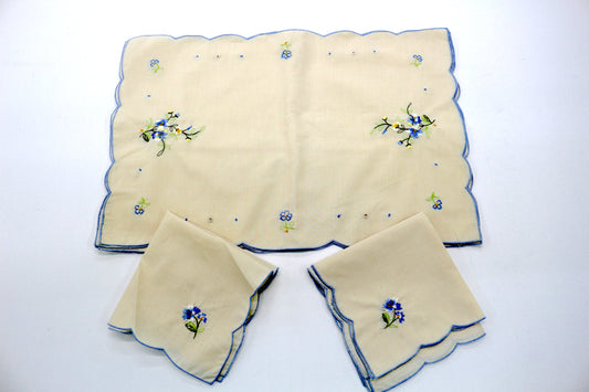 Handmade Vintage-Style Embroidered Placemats & Napkins – Blue Floral Set 🌸✨