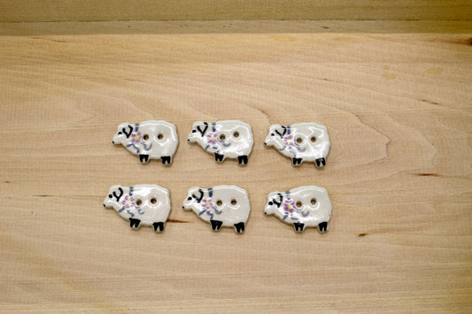 Set of 6 Ceramic Sheep Buttons – 2"