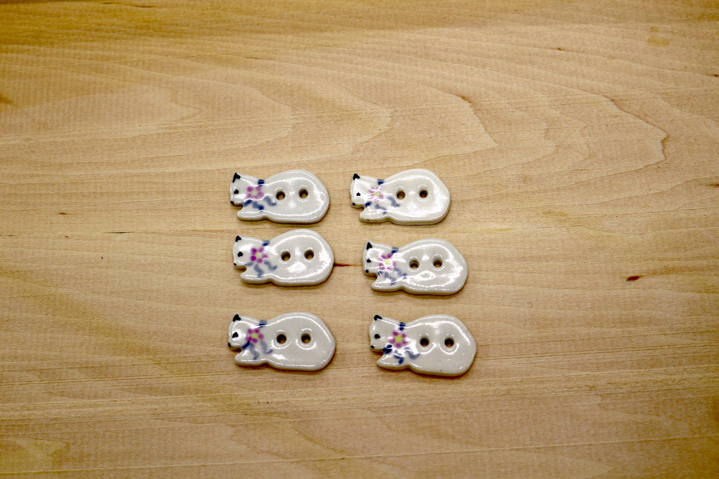 Set of 6 Ceramic Cat Buttons – 1.25"