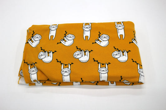 Sloth Print Knit Fabric Remnant – Golden Yellow 🦥