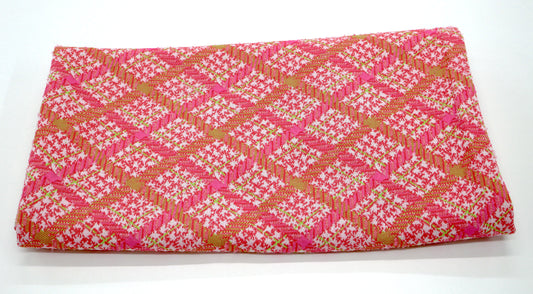 Pink Plaid Polyester Fabric Remnant | Sustainable Craft Supply